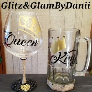 King and Queen Oversized Wine Glass/ Mug Set 2pc
